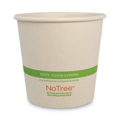 No Tree Paper Bowls, 24 oz, 4.4&quot; Diameter x 4.5&quot;h, Natural, Sugarcane, 500/Carton