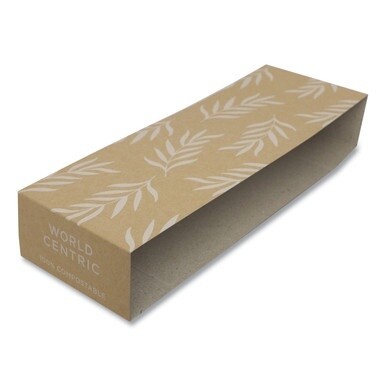 Fiber Container Sleeves, World Centric Leaf Design, 7.5&quot; x 10&quot; x 3.25&quot;, Natural, Paper, 800/Carton
