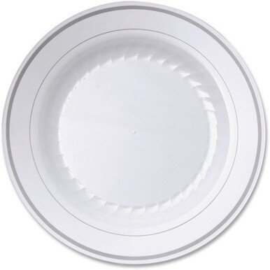 Masterpiece 9&quot; Heavyweight Plates - 10 / Pack - Picnic, Party - Disposable - White - Plastic Body - 12 / Carton