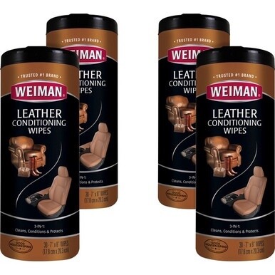 Weiman Products Leather Wipes - For Multipurpose - 8" Length x 7" Width - 30 / Canister - 4 / Carton - Pre-moistened - White