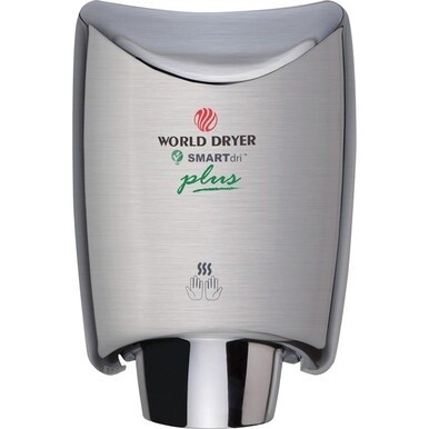 World Dryer SMARTdri Plus Intelligent Hand Dryer - 9.3&quot; Width x 7.6&quot; Depth x 12.5&quot; Height - 1 Each - Metallic Silver - Stainless Steel