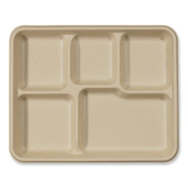 Fiber Trays, 5-Compartment, 8.5 x 10.24 x 1.01, Natural, Paper, 400/Carton