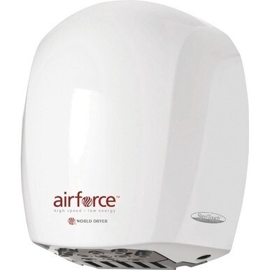 World Dryer Airforce High-Speed Hand Dryer - 8.9&quot; Width x 6.5&quot; Depth x 10.7&quot; Height - 1 Each - White - Aluminum