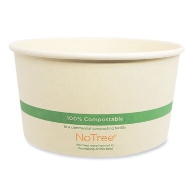 No Tree Wide Paper Bowls, 32 oz, 5.9&quot; Diameter x 3.1&quot;h, Natural, Sugarcane, 300/Carton
