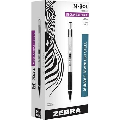 Zebra Pen M-301 Mechanical Pencil - 0.7 mm Lead Diameter - Refillable - Black Stainless Steel Barrel - 1 Each