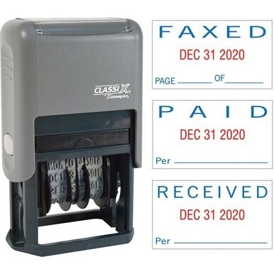 Xstamper Self-Inking Paid/Faxed/Received Dater - Message/Date Stamp - &quot;PAID, FAXED, RECEIVED&quot; - 0.93&quot; Impression Width - Blue, Red - Plastic Plastic - 1 Each