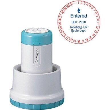 Xstamper XpeDater Rotary Custom Date Stamp - Custom Message/Date Stamp - 1.19&quot; Impression Diameter - 50000 Impression(s) - Red, Blue - Recycled - 1 Each