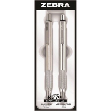 Zebra STEEL 7 Series M/F 701 Mechanical Pencil &amp; Ballpoint Pen Set - 0.7 mm Pen Point Size - 0.7 mm Lead Size - Refillable - Stainless Steel - 2 / Set
