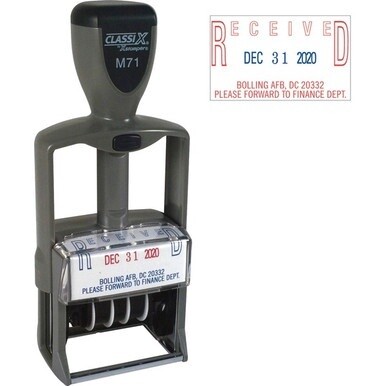 Xstamper ClassiX Self-inking Plastic Date Stamp - Custom Message/Date Stamp - 1.25" Impression Width x 1.87" Impression Length - 1 Each