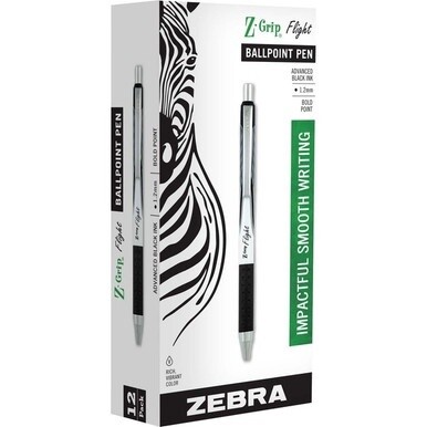 Zebra Z-Grip Flight Retractable Pens - Bold Pen Point - 1.2 mm Pen Point Size - Retractable - Black - 1 Dozen