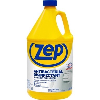 Zep Antibacterial Disinfectant and Cleaner - For Bathroom, Hospital - 128 fl oz (4 quart) - Lemon Scent - 1 Each - Anti-bacterial, Deodorize - Blue