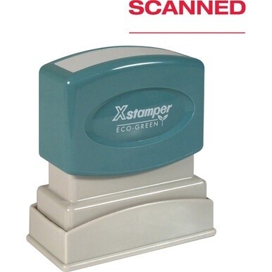 Xstamper SCANNED Pre-inked Stamp - Message Stamp - &quot;SCANNED&quot; - 0.50&quot; Impression Width - 100000 Impression(s) - Red - Plastic - Recycled - 1 Each