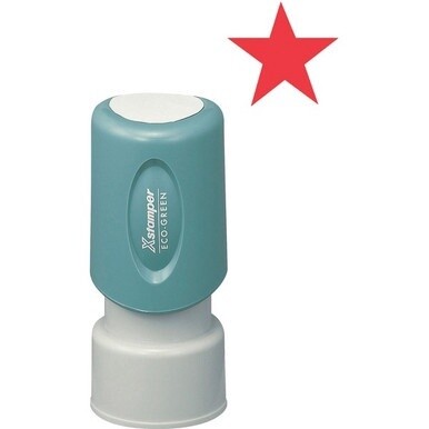 Xstamper Pre-Inked Star Shape Stamp - Design Stamp - &quot;STAR&quot; - 0.63&quot; Impression Diameter - Red - Recycled - 1 Each