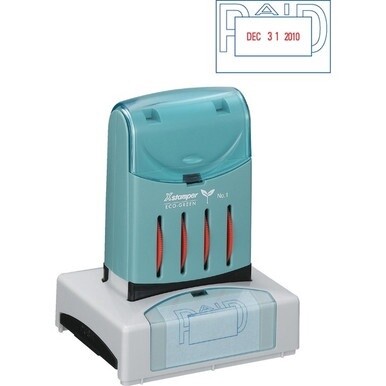 Xstamper VersaDater Pre-inked PAID Date Stamp - Message/Date Stamp - &quot;PAID&quot; - 1.31&quot; Impression Width x 2.12&quot; Impression Length - Red, Blue - Recycled - 1 Each