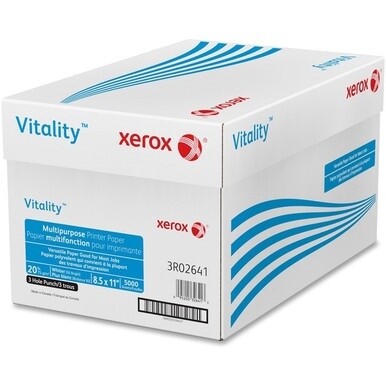 Vitality 3-Hole Punched Inkjet Print Copy &amp; Multipurpose Paper - 92 Brightness - 90% Opacity - Letter - 8 1/2" x 11" - 20 lb Basis Weight - 5000 / Carton - White
