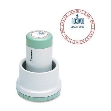 Xstamper XpeDater RECEIVED Rotary Time Stamp - Message/Date &amp; Time Stamp - "RECEIVED" - 1.75" Impression Diameter - Red, Blue - 1 Each