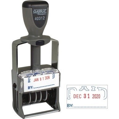 Xstamper Heavy-duty PAID Self-Inking Dater - Message/Date Stamp - &quot;PAID&quot; - Blue, Red - Metal, Plastic Metal - 1 Each