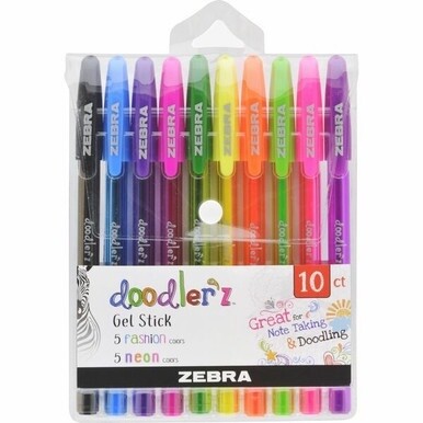 Zebra Pen Doodler&#39;z Gel Stick Pen Set - Bold Pen Point - 1 mm Pen Point Size - Assorted Neon Gel-based, Water Based Ink - Translucent Barrel - 1 / Pack