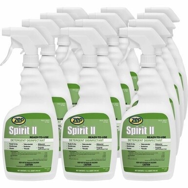 Zep Spirit II Detergent Disinfectant - Ready-To-Use - 32 fl oz (1 quart) - Citrus Scent - 12 / Carton - Clear