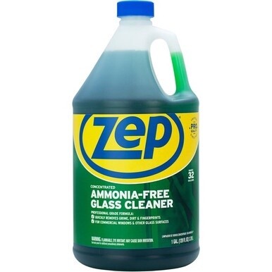 Zep Glass Cleaner Concentrate - For Glass - Concentrate - 128 fl oz (4 quart) - 1 Each - Non-streaking, Ammonia-free, Disinfectant - Green