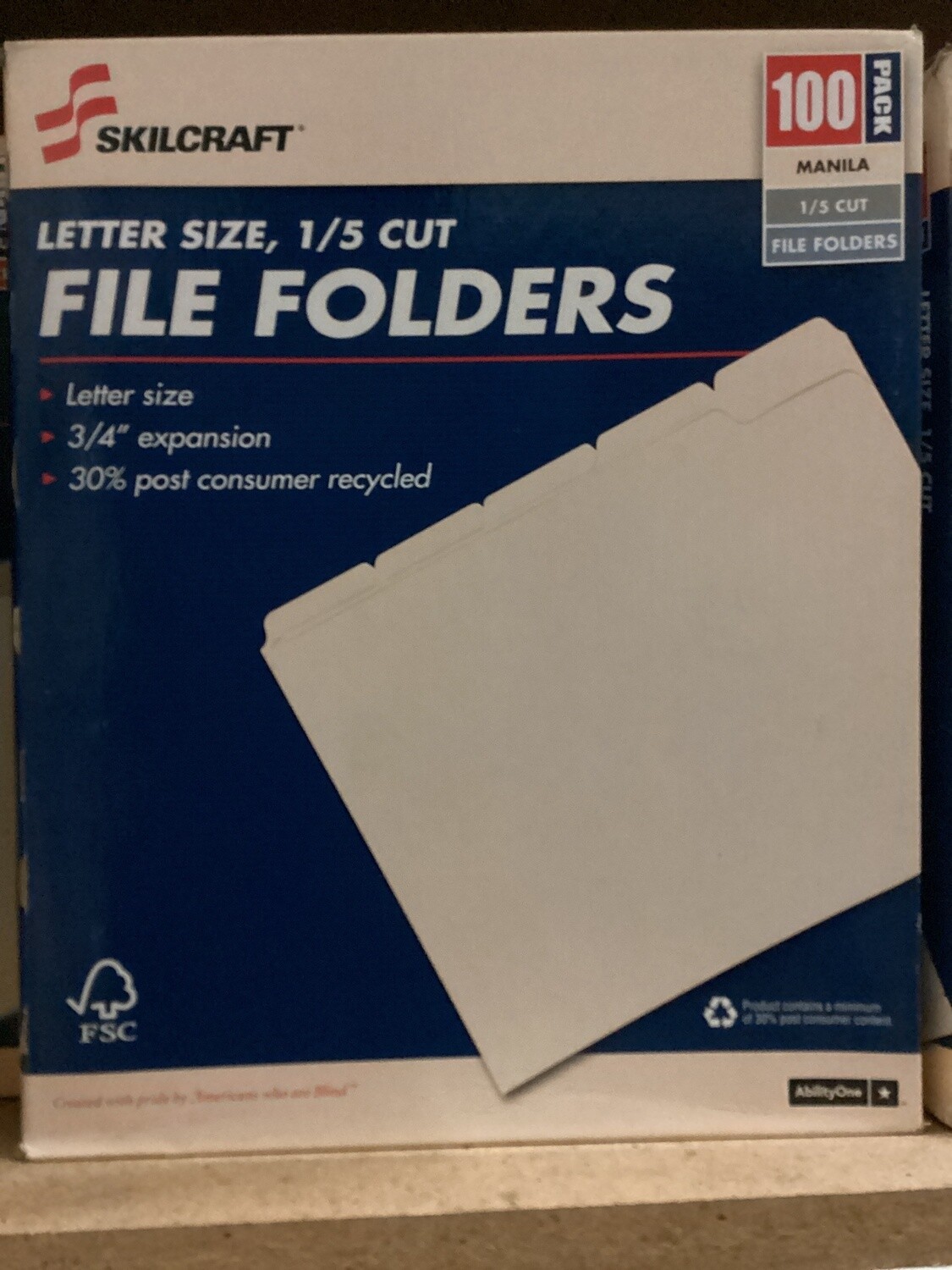 ABILITYONE 7530002815941 7530-00-281-5941 Folders, File, Manila, 1/5 Cut, Letter