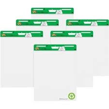 Post-it Flip-Chart Pad - 30 Sheets - Plain - Stapled - 18.50 lb Basis Weight - 25" x 30" - 35.80" x 25.2" x 1.8" - White Paper - Repositionable, Bleed Resistant, Self-adhesive, Resist Bleed-through, R