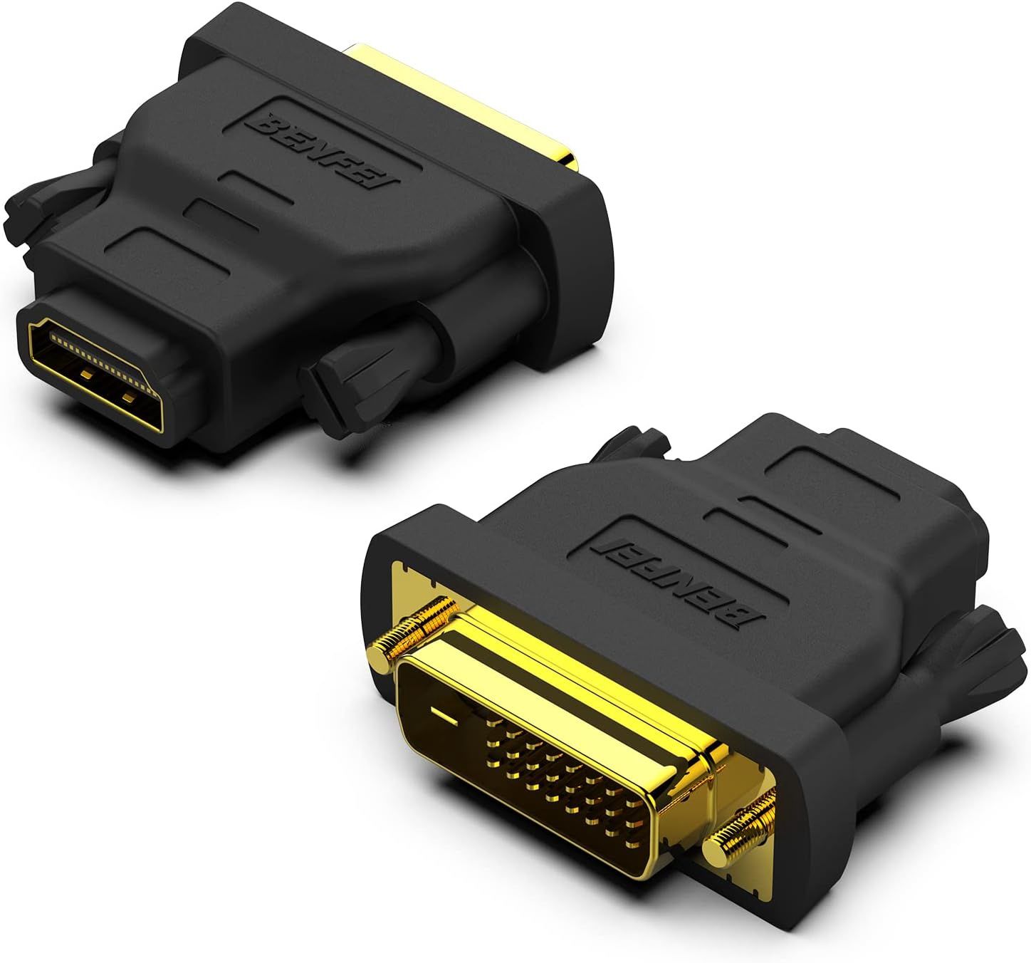 BENFEI DVI to HDMI, Bidirectional DVI (DVI-D) to HDMI Male to Female Adapter with Gold-Plated Cord 2 Pack