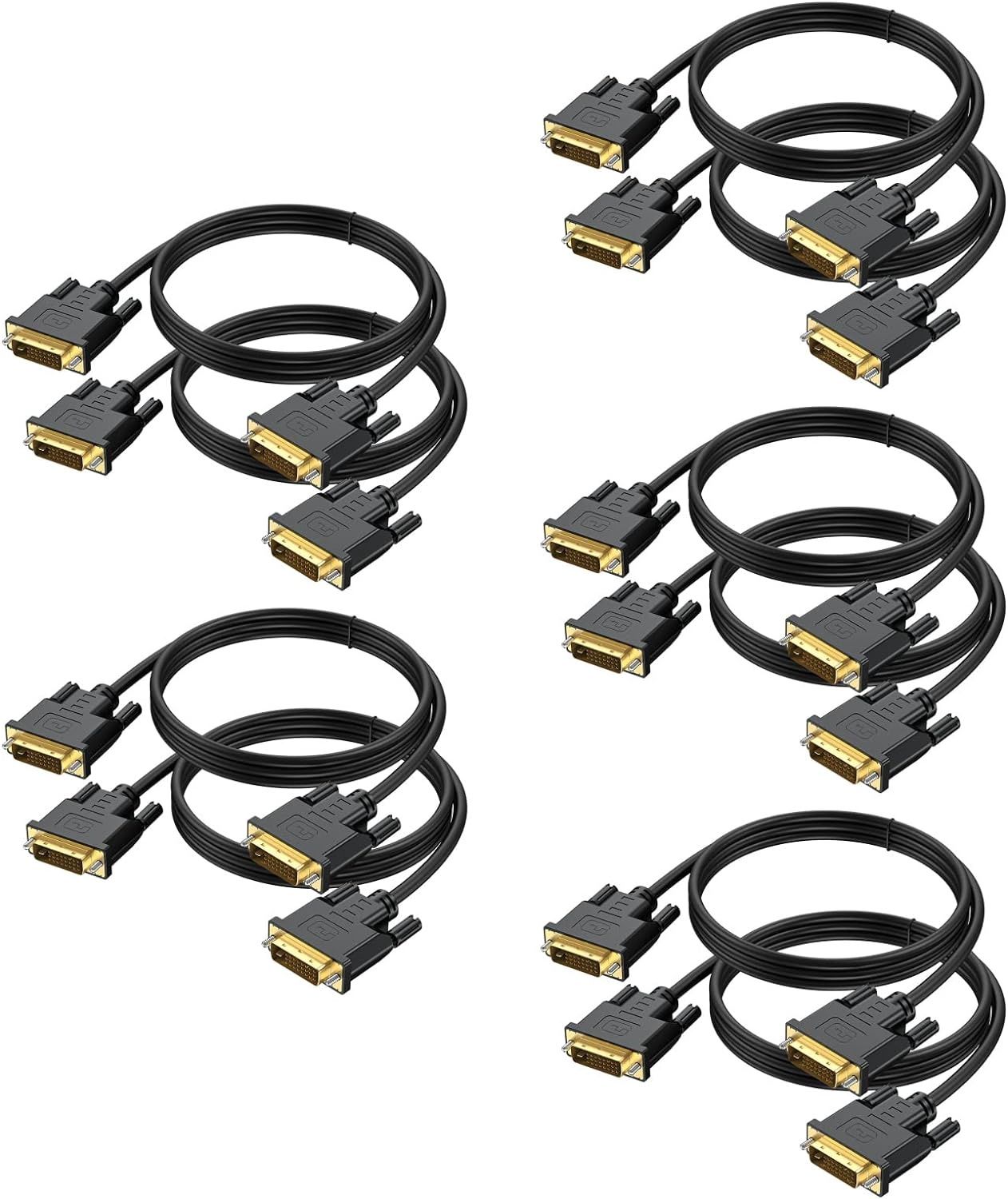 DVI to DVI Cable 10-Pack, 6 Feet DVI to DVI-D 24+1 Cable Male to Male Digital Video Monitor Cable for HDTV, Gaming, Monitor, Projector