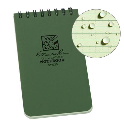 GSA MAS 75300149820800 weatherproof top spiral notebook, 3" x 5", green cover, universal pattern (no. 935)