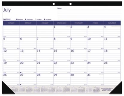 DuraGlobe Academic Desk Pad Calendar, 22 x 17, White/Blue/Gray Sheets, Black Headband, 13-Month: July 2025 to July 2026