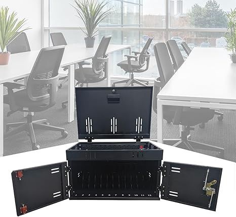B0D1C916RT - 12 Device Charging Station for Laptops &amp; Tablets, Portable Lockable Charging Cabinet Lock Box with Cable Management,Fits 17in Laptop Computers Chromebooks, for Classroom, Library, and Off