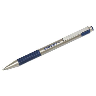 ABILITYONE GOVERNMENT ONLY 7520016661051 7520-01-666-1051  Pen, Retractable Ballpoint, Stainless Steel, Nonslip Grip, Fine Point, Blue Ink, 2/PG 12 PG