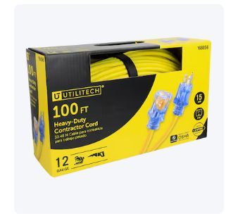 Utilitech 100-ft 12 / 3 Heavy Duty 3 Prong Yellow Outdoor Extension Power Cord