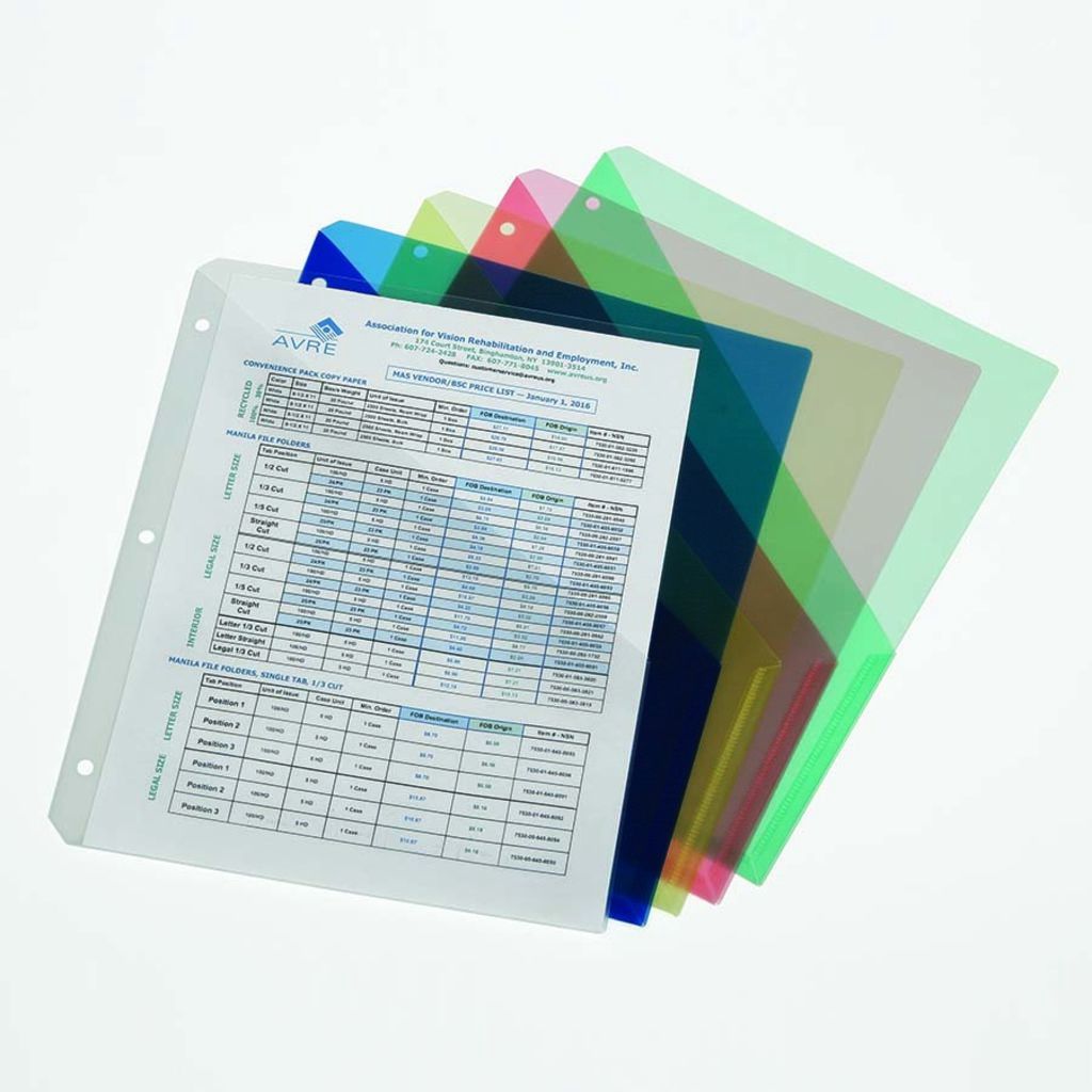 ABILITYONE 7520016615817 7520-01-661-5817  Project Jacket, Poly, Slash Cut, 3-Hole Punch, Translucent Assorted Colors, 11 1/4" x 9 1/4" 10 PG