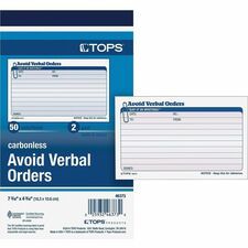 TOPS Avoid Verbal Orders Book - 50 Sheet(s) - 2 Part - Carbonless Copy - 4.25" x 7" Form Size - White - 1 Each