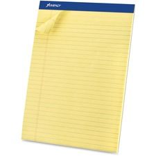 Ampad Basic Perforated Writing Pads - Legal - 50 Sheets - Stapled - 0.34" Ruled - 15 lb Basis Weight - Legal - 8 1/2" x 11 1/2" Sheet Size x 8.5" Width x 11.8" Length - Canary Yellow Paper - Dark Blue