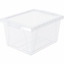 Storex Stackable Storage Bin w/Lid - External Dimensions: 13.6" Width x 11.3" Depth x 7.8" Height - 4 gal - Lid Closure - Stackable - Plastic - Clear - For Document, Office Supplies, Stationary, Lette