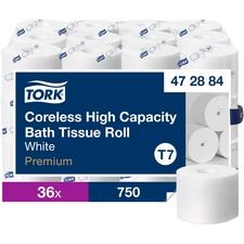 TORK Coreless High-Capacity Toilet Paper Roll White T7 - 2 Ply4" Length - 750 Sheets/Roll - 4.75" Roll Diameter - White - Paper - 36 / Carton