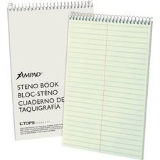 Ampad Kraft Cover Steno Book - 80 Sheets - Wire Bound - Front Ruling Surface - 0.34" Ruled - Gregg Ruled Margin - 15 lb Basis Weight - 6" x 9" Sheet Size - Green Tint Paper - Kraft Cover - Chipboard B