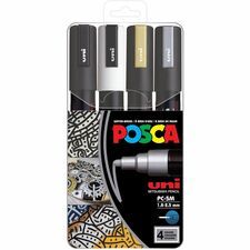 uniball&amp;#8482; POSCA Paint Marker - Erasable - Washable - Black, White, Gold, Silver Ink - Water Based - 4 / Pack
