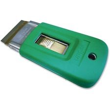 Unger Safety Scrapers - 1.50" Blade - Safety Lock, Non-slip Grip, Retractable - Compatible with Glass - Green - 1Each