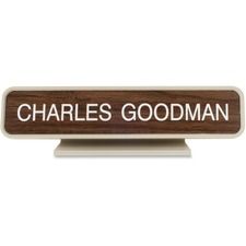 Xstamper Designer Framed Desk Sign - 10" Holding Width x 2" Holding Height - Rectangular Shape - Rounded Corner - Aluminum, Plastic - Almond - 1 Each