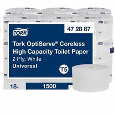 TORK OptiServe High Capacity Coreless Toilet Paper White T5 - 2 Ply - 3.70" Width x 500 ft Length - White - 1500 Sheets - 18 / Carton