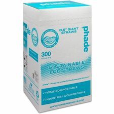 Phade Compostable Straws - 8.5" Height x - Polyhydroxyalkanoate (PHA) - Caribbean Blue - 300 / Box