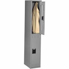 Tennsco Double-Tier Steel Lockers - Internal Size 36" Height x 12" Width x 18" Depth - Overall Size 72" Height x 12" Width x 18" Depth - Medium Gray - Steel, Metal