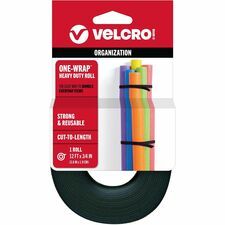 VELCRO&amp;reg; ONE-WRAP Roll 12ft x 3/4in Roll Black - 12 ft Length x 0.75" Width - Black - For Bundling, Wrapping, Holding, Indoor, Outdoor, Multipurpose, Home, Worksite, Office, Transportation, Garage,