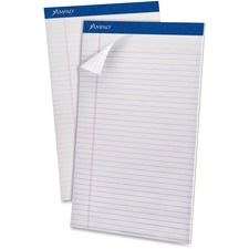 Ampad Perforated Ruled Pads - Legal - 50 Sheets - Stapled - 0.34" Ruled - 20 lb Basis Weight - Legal - 8 1/2" x 14" Sheet Size - White Paper - White Cover - Sturdy Back, Header Strip, Pinhole Perforat