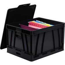 Storex Collapsible Storage Crate - External Dimensions: 14.3" Width x 17.3" Depth x 10.5" Height - 45 lb - 9.25 gal - Media Size Supported: Letter, Legal - Lid Lock Closure - Heavy Duty - Stackable - 