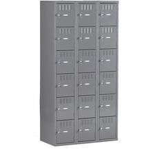 Tennsco 6-Tier No Legs Steel Box Lockers - Internal Size 12" Height x 12" Width x 18" Depth - Overall Size 72" Height x 36" Width x 18" Depth - Medium Gray - Steel