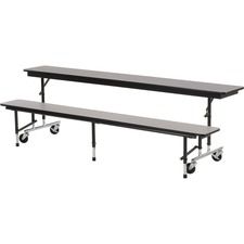 Virco MTC Series Mobile Convertible Bench Table 96" x 15" Top - Gray Nebula Rectangle, High Pressure Laminate (HPL) Top - Height Adjustable - 27" to 29" Adjustment - 96" Table Top Width x 15" Table To